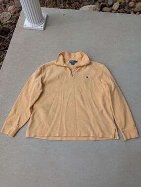 Vintage Ralph Lauren Polo Mens Cotton Knit Quarter Zip Sweater Butter Yellow
